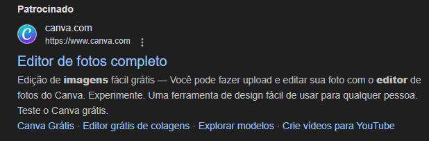 Print de um anúncio do Canva na tela de resultados do Google