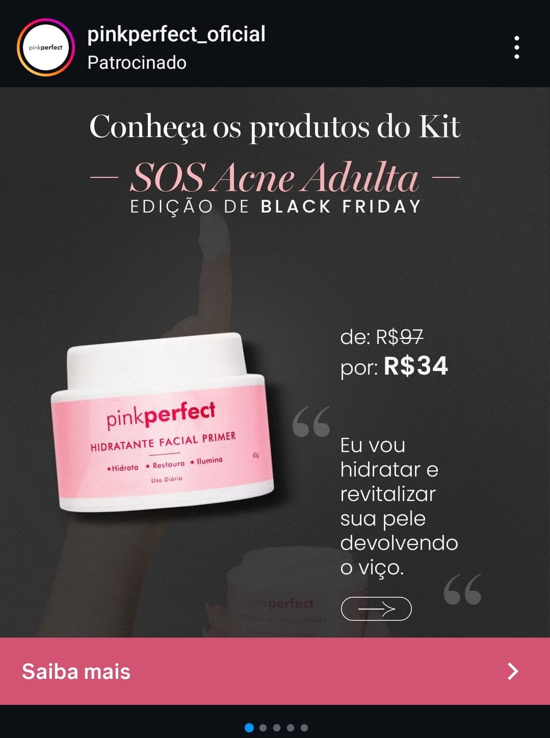 Print anúncio marca de cosméticos pink perfect no instagram