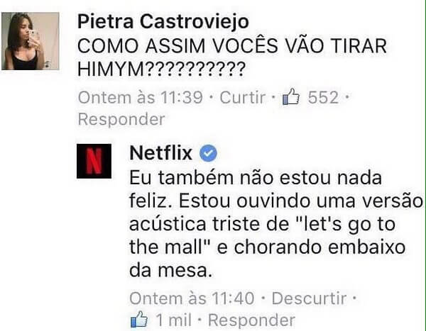 Print de um troca de mensagem da Netflix com uma usuária no Facebook