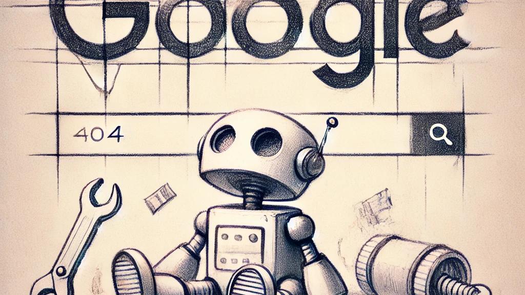 Imagem em IA estilo sketch do robozinho do google simulando a página de erro 404