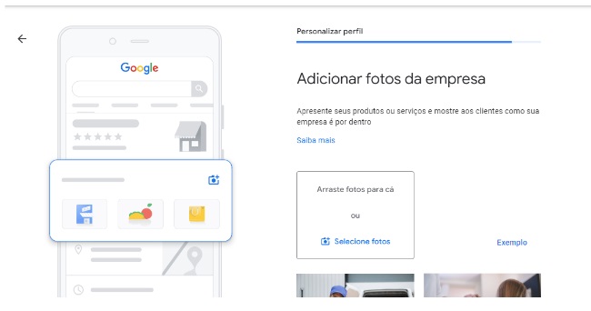 Print Google da tela de upload de imagens do GMB