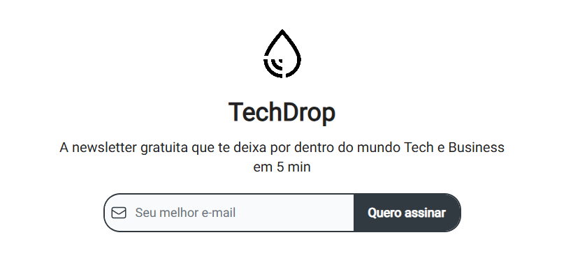 Print do site da TechDrop com banner pra receber a newsletter