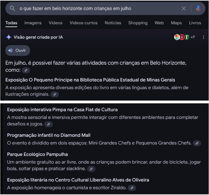 Print do Google com a inteligência artificial mostrando o que fazer em BH