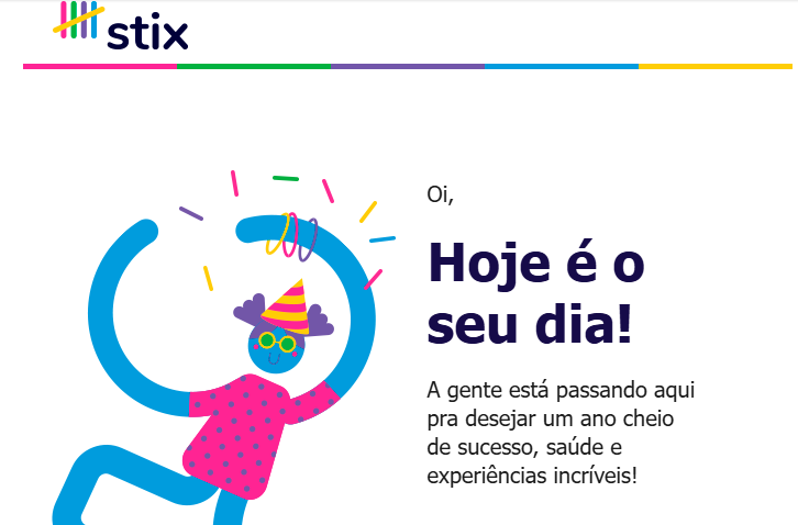 Print da mensagem de aniversario no e-mail marketing da Stix