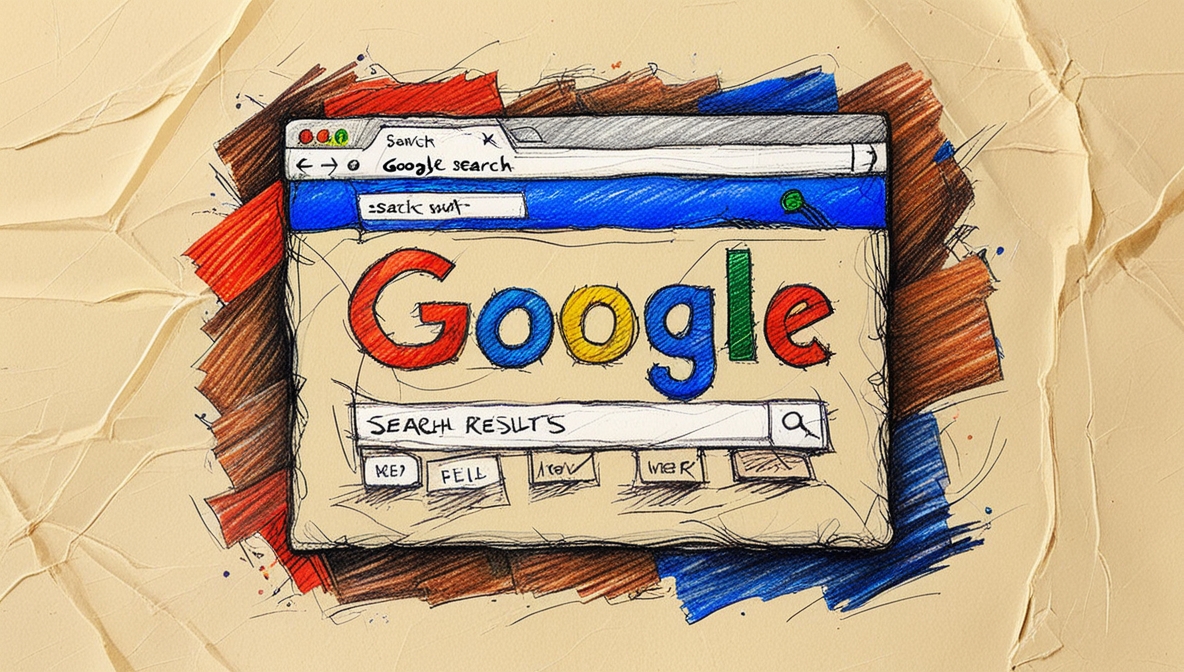 Ilustração em IA de uma tela de pesquisa do Google como se desenhada com lápis de cor