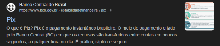 Print Página Pix no site do Banco Central na Serp do Google