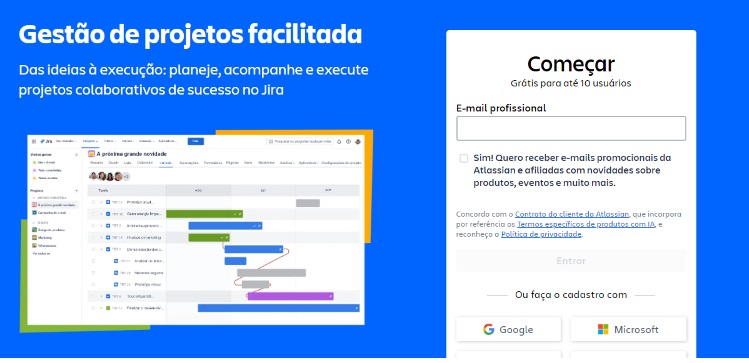 Print da página principal do Jira com título e subtitulos que engajam o cliente