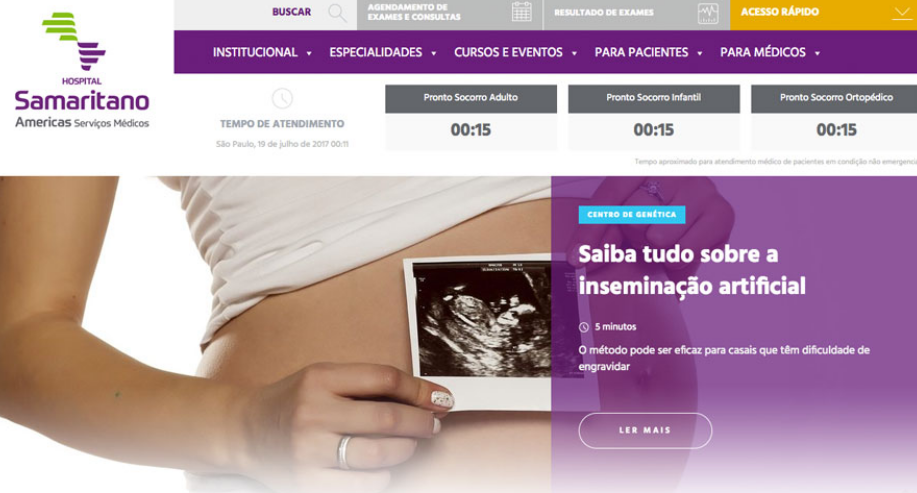 Print do site do Hospital Samaritano com conteúdos de divulgação científica