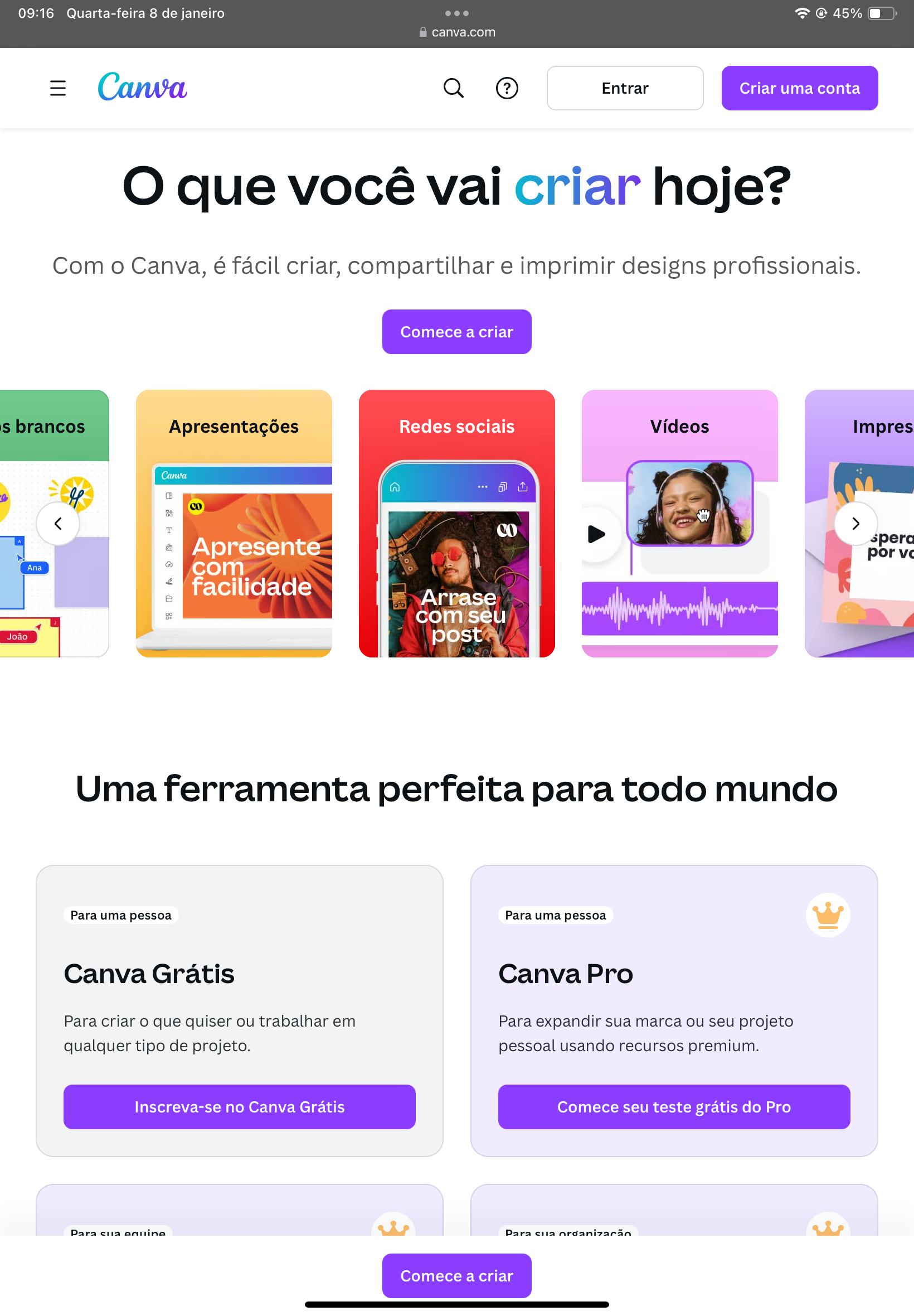 Print home do Canva para tablet