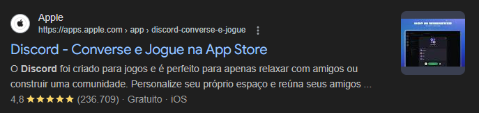 Print do site da apple mostrando avaliação do Discord na Serp do Google
