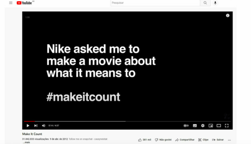 Print do canal do Youtube da Nike